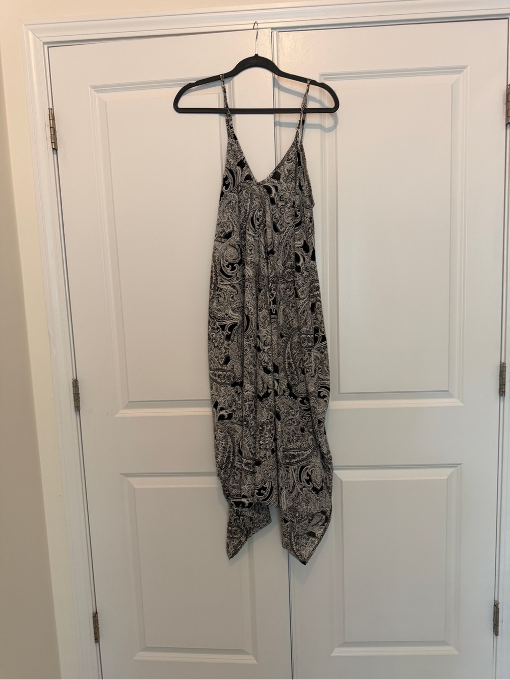 Black & White Paisley Handkerchief Hem Maxi Dress